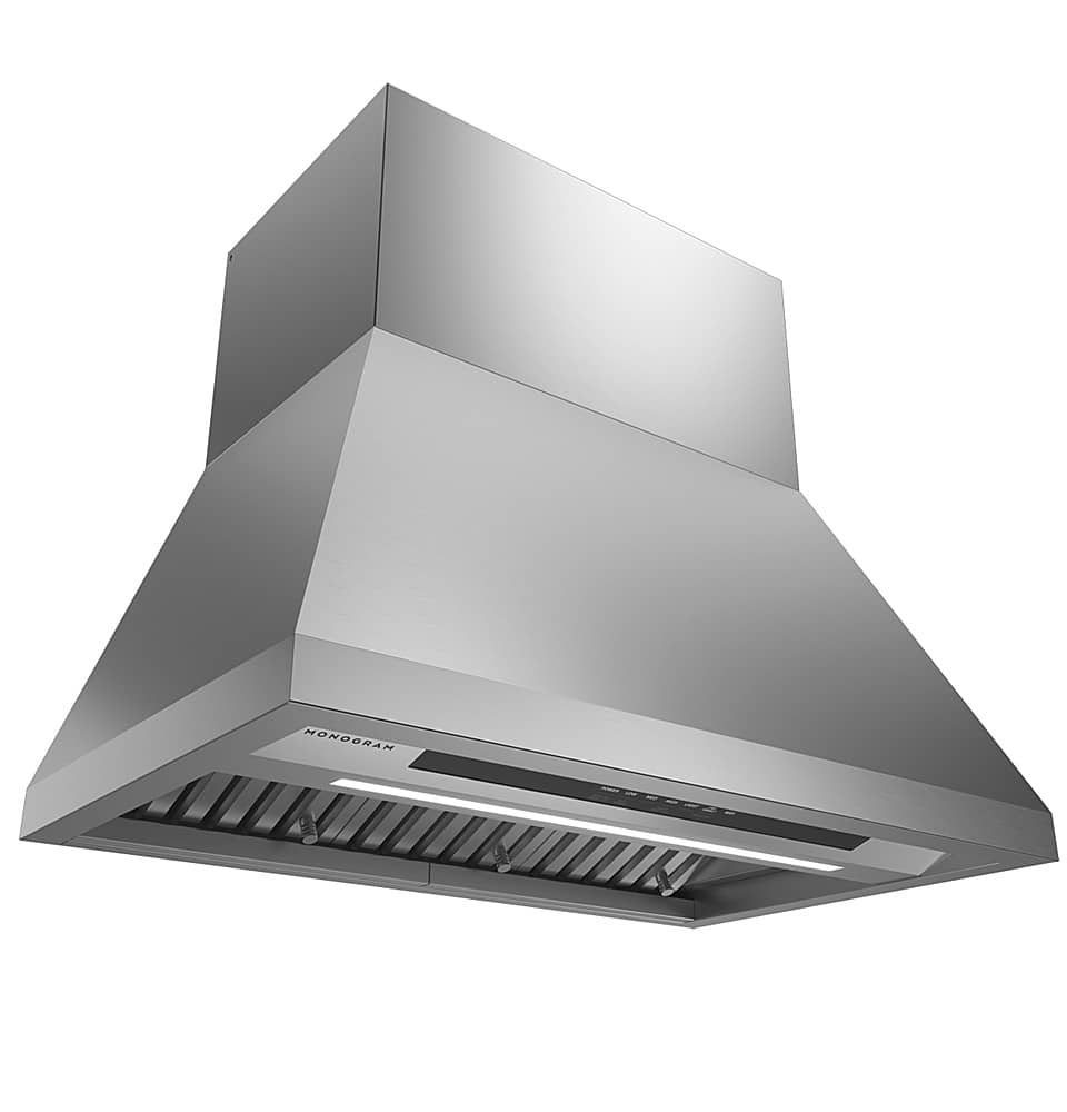 Angle. Monogram - 36" Externally Vented Range Hood - Stainless steel.