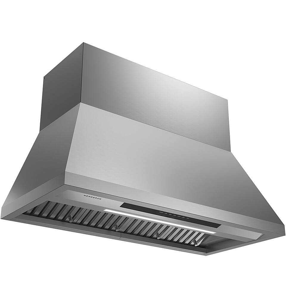 Angle. Monogram - 48" Externally Vented Range Hood - Stainless steel.