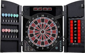 MD Sports - New Haven Electronic Dartboard with Cabinet - Brown/Black - Front_Zoom
