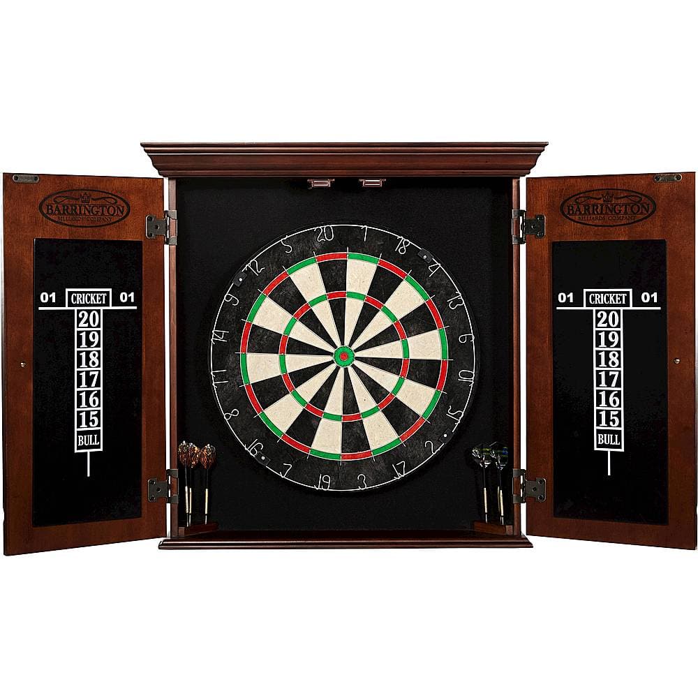 Front. Barrington - Billiards Chatham Wood Dartboard Cabinet With 18” Bristle Dartboard and Steel Tip Dart Set - Brown.