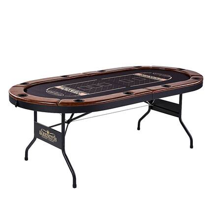 Angle. Barrington - Billiards 10 Player Premium 84" Poker Table with Faux Leather Padded Rails and Cup Holders - Black/Brown.