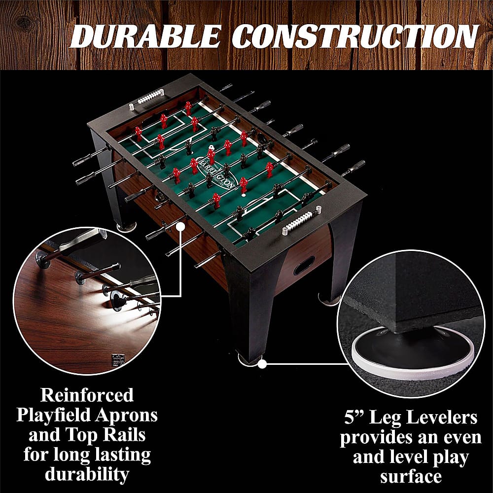 Left. Barrington - 58” Richmond Foosball Table Competition Size, Durable and Stylish with Tabletop Sports Soccer Balls, Family Game - Brown.