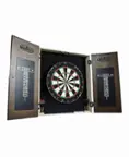 Angle. Barrington - Bellevue Wood Dartboard Cabinet With 18” Bristle Dartboard and Steel Tip Dart Set - Brown.