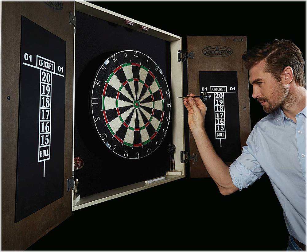 Barrington Bellevue Wood Dartboard Cabinet With 18” Bristle Dartboard ...