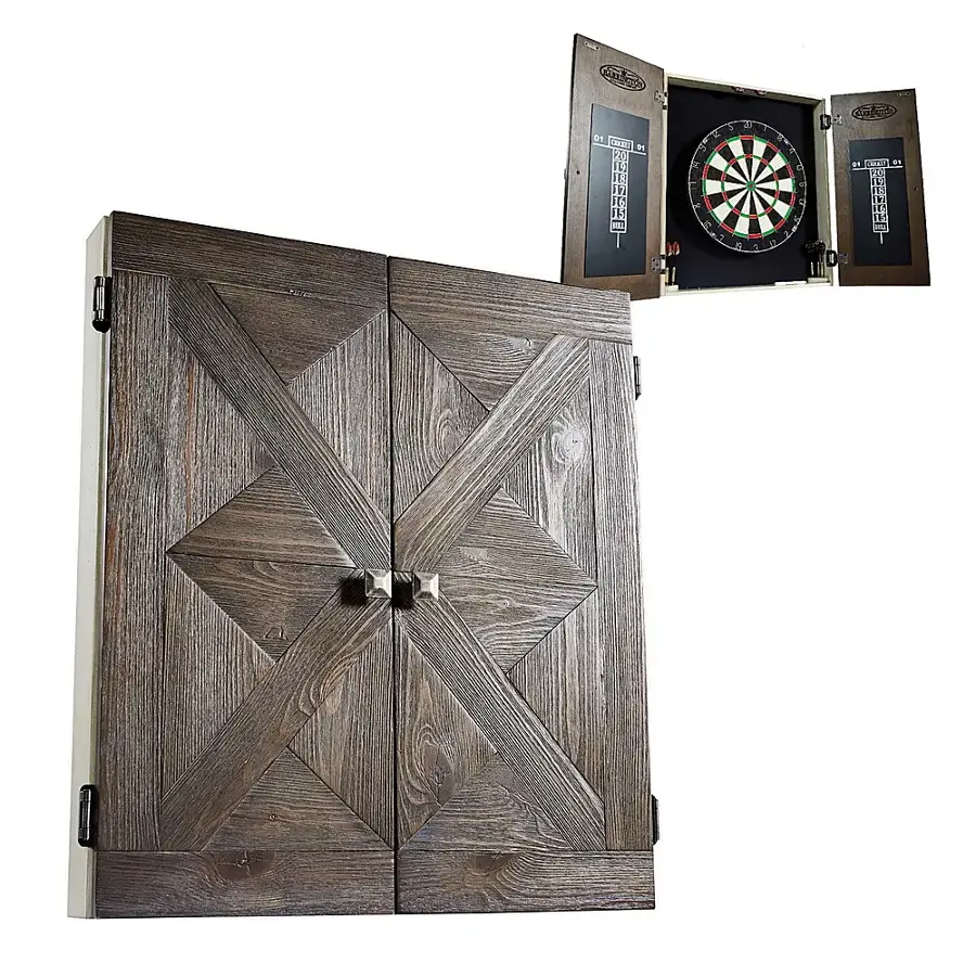 Alt View 16. Barrington - Bellevue Wood Dartboard Cabinet With 18” Bristle Dartboard and Steel Tip Dart Set - Brown.