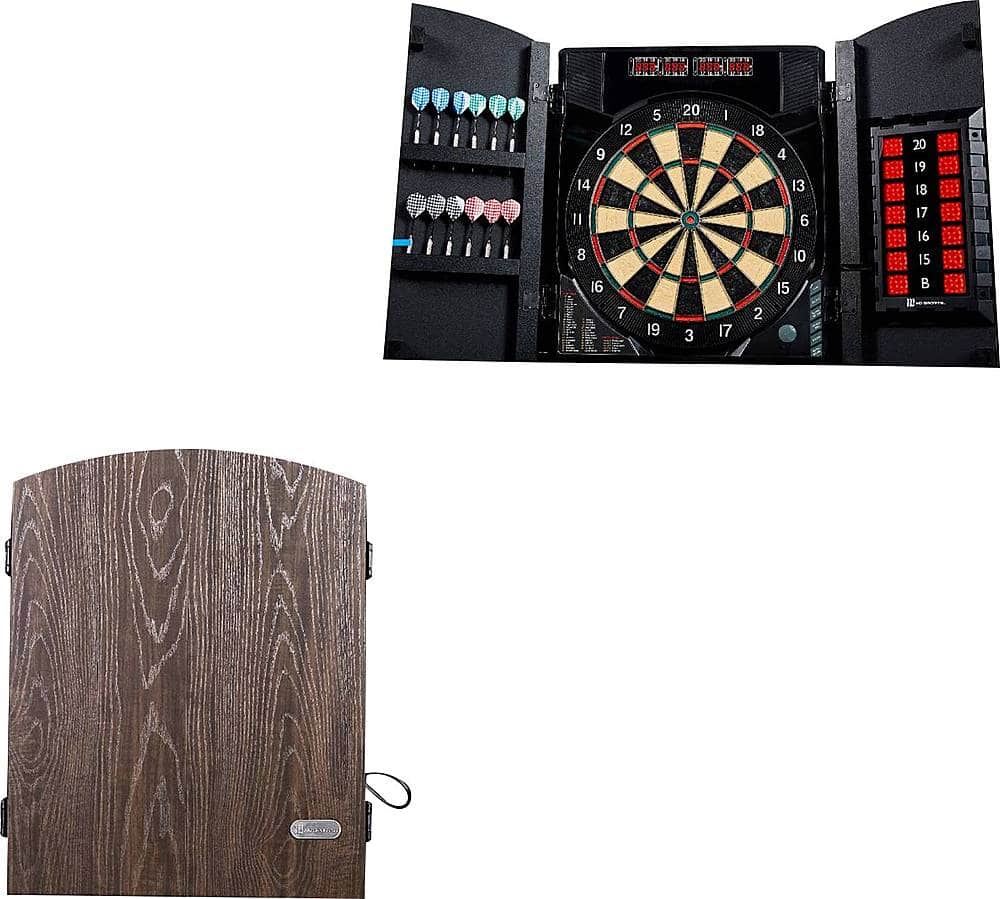 Alt View 11. MD Sports - Bristlesmart Smart Dartboard Cabinet With Digital X/O Cricket Scorekeeping and Steel Tip Dart Set - Brown/Black.