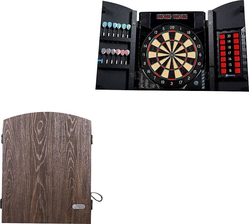 Alt View 11. MD Sports - Bristlesmart Smart Dartboard Cabinet With Digital X/O Cricket Scorekeeping and  Steel Tip Dart Set - Brown/Black.