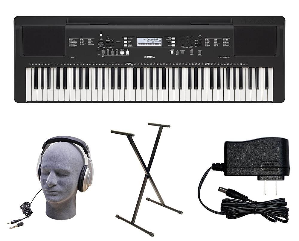 Front. Yamaha - Yamaha PSR-EW310 PKY 76-Key Keyboard Pack with Y-Stand, Adapter, and Headphones - Black.
