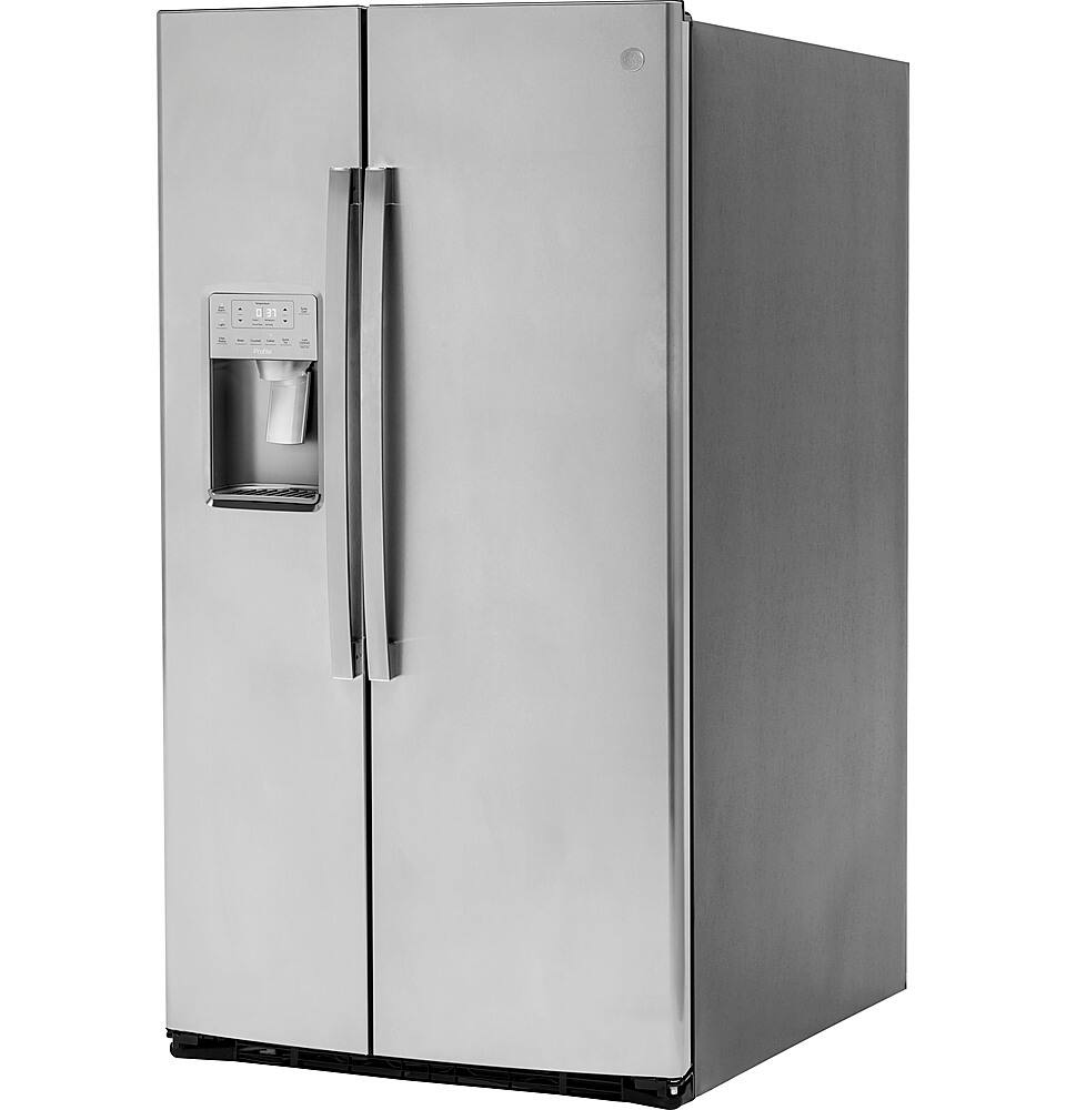 Angle. GE Profile - 25.3 Cu. Ft. Side-by-Side Refrigerator with LED Lighting - Stainless Steel.