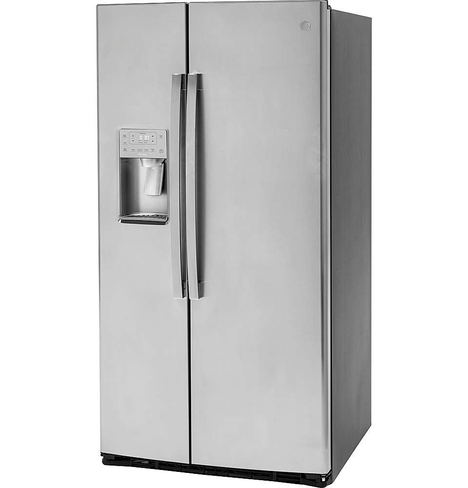 Angle View: GE Profile - 21.9 Cu. Ft. Side-by-Side Counter-Depth Refrigerator with LED Lighting - Stainless steel