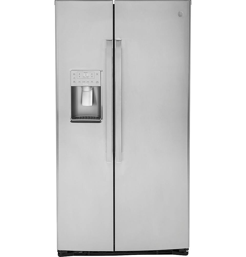 Front. GE Profile - 21.9 Cu. Ft. Side-by-Side Counter-Depth Refrigerator with LED Lighting - Stainless Steel.