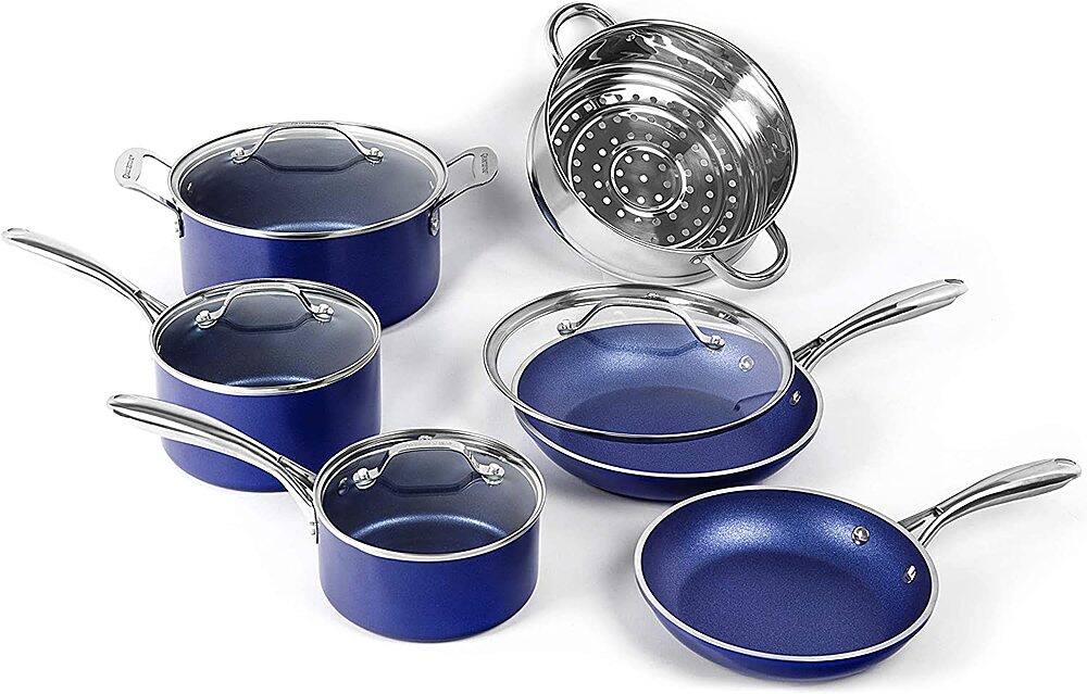 Alt View 11. Granitestone - 15-Piece Non Stick Aluminum Cookware Set - Blue.