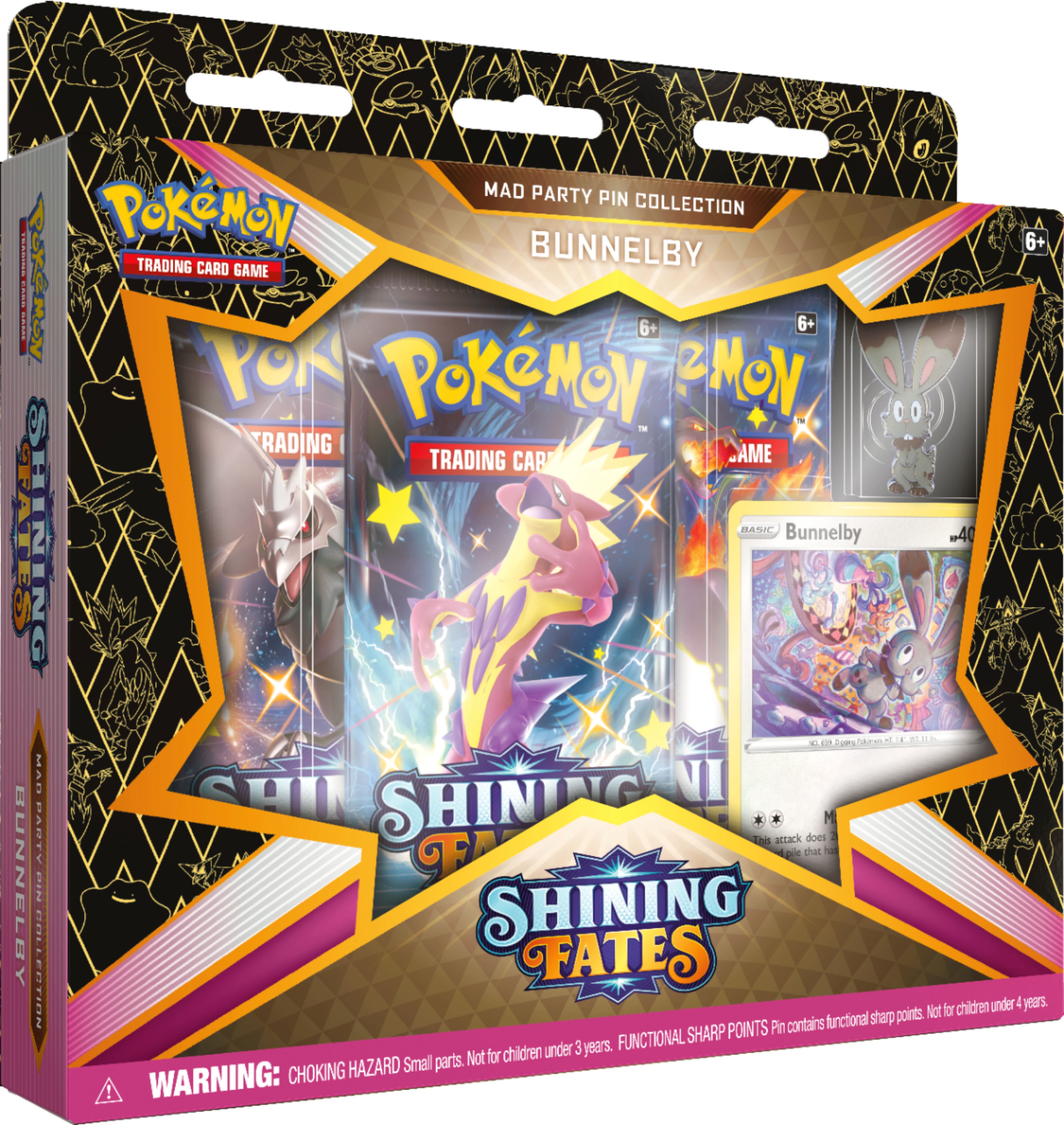 24 Packs/8 Box Pokemon TCG Shining Fates Mad Party Pin Collection Sealed Case 