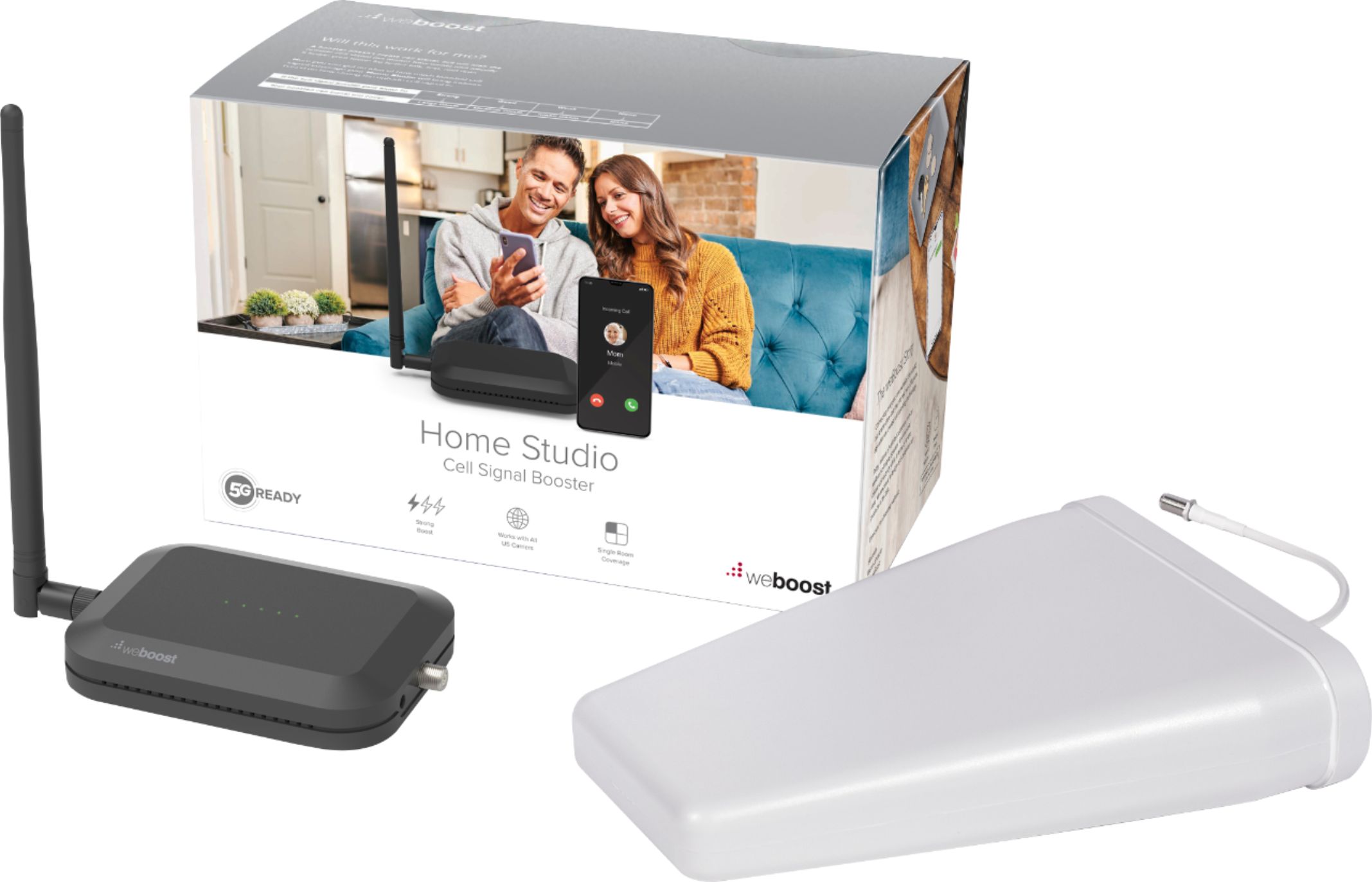 Angle View: weBoost - Home Studio Cell Phone Signal Booster Kit for Single Room Coverage, Boosts 4G LTE & 5G for all U.S. Networks - Black