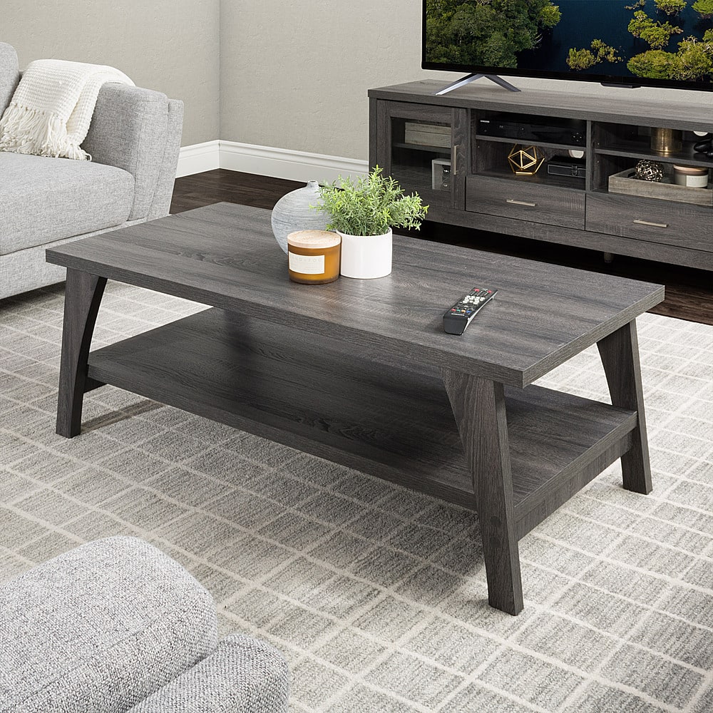 CorLiving - Hollywood Coffee Table with Shelf - Dark Gray - Front_Zoom
