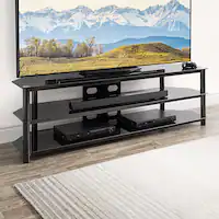 CorLiving - TV Bench with Open Shelves for TVs up to 85" - Black Gloss - Left_Zoom