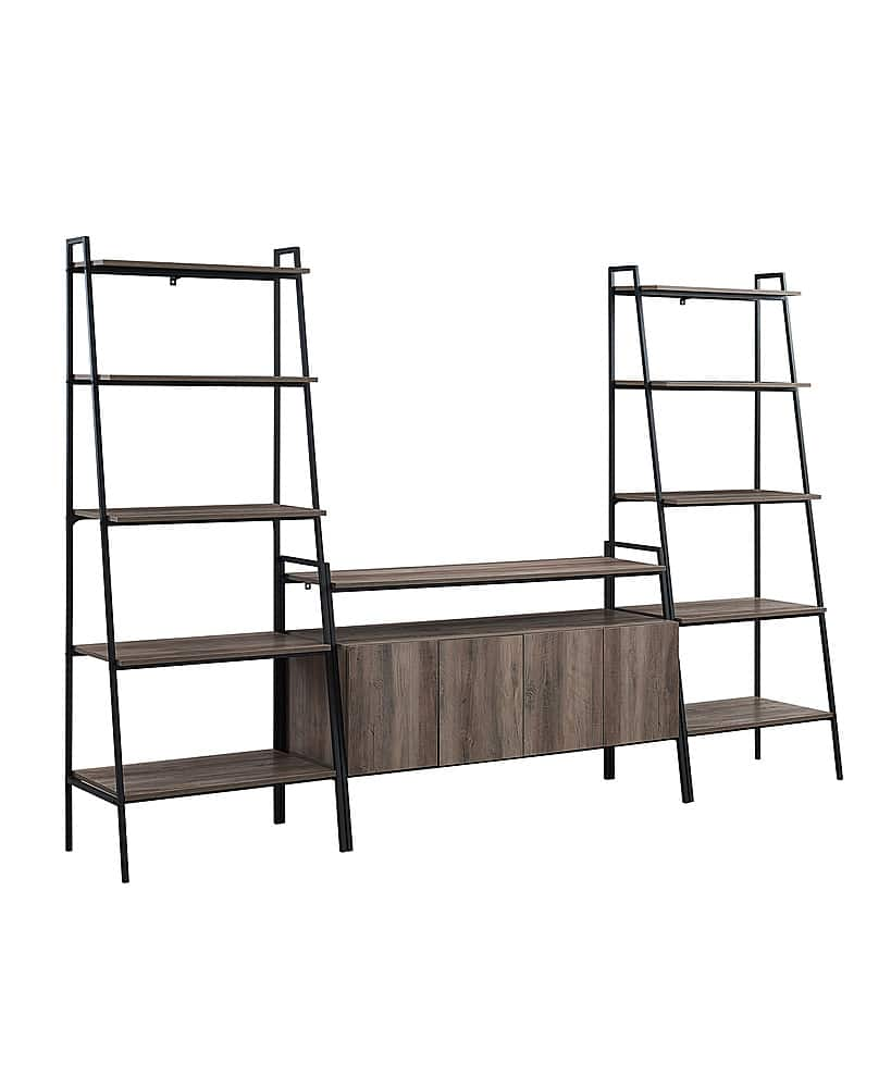 Angle View: Walker Edison - 3-Piece Ladder Shelf Entertainment Wall - Grey Wash