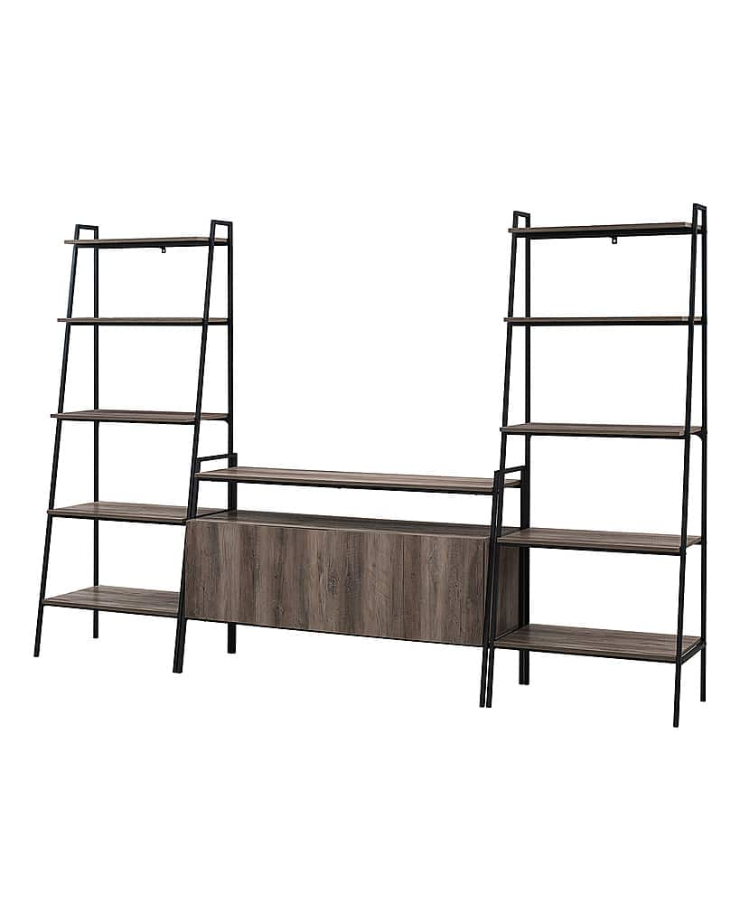 Left View: Walker Edison - 3-Piece Ladder Shelf Entertainment Wall - Grey Wash