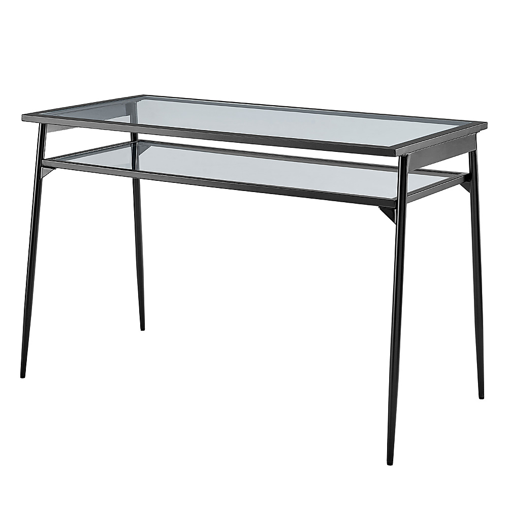 Left View: Walker Edison - Rayna 48" Two Tier Glass and Metal Desk - Black