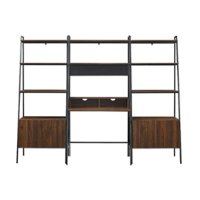 Walker Edison - 3 Piece Metal & Wood Ladder Desk and Storage Shelves - Dark Walnut - Front_Zoom