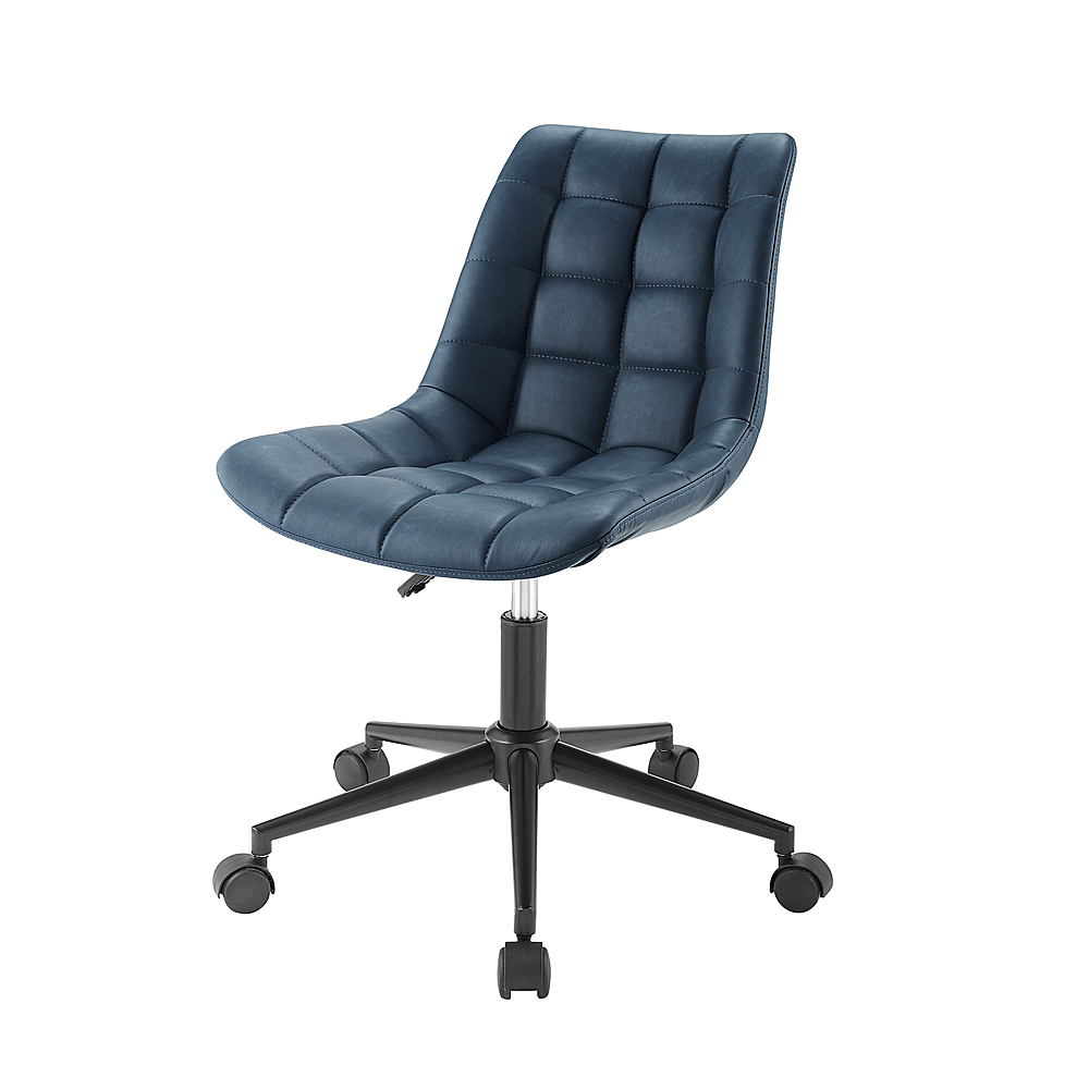 Left View: Walker Edison - Modern Faux Leather Armless Swivel Chair - Navy