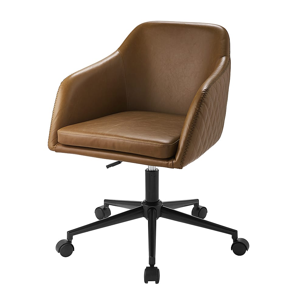 Left View: Walker Edison - Modern Upholstered Barrel Swivel Office Chair - Whiskey Brown