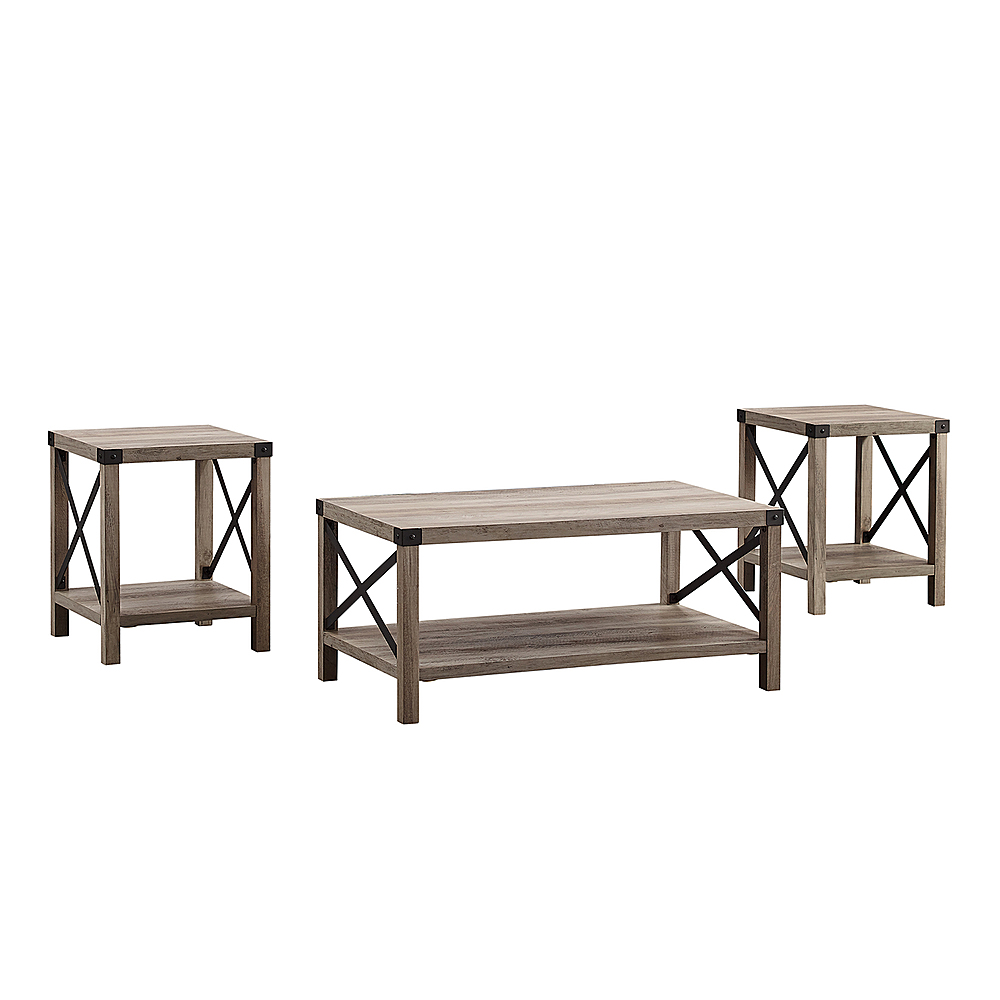Angle View: Walker Edison - 3-Piece Rustic Wood and Metal Accent Table Set - Grey Wash/Black