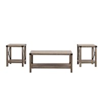 Walker Edison - 3-Piece Rustic Wood and Metal Accent Table Set - Grey Wash/Black - Front_Zoom