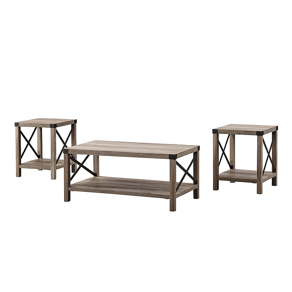 Left View: Walker Edison - 3-Piece Rustic Wood and Metal Accent Table Set - Grey Wash/Black