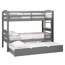 Walker Edison - Rustic Solid Wood Twin Over Twin Bunk with Trundle - Grey - Front_Zoom