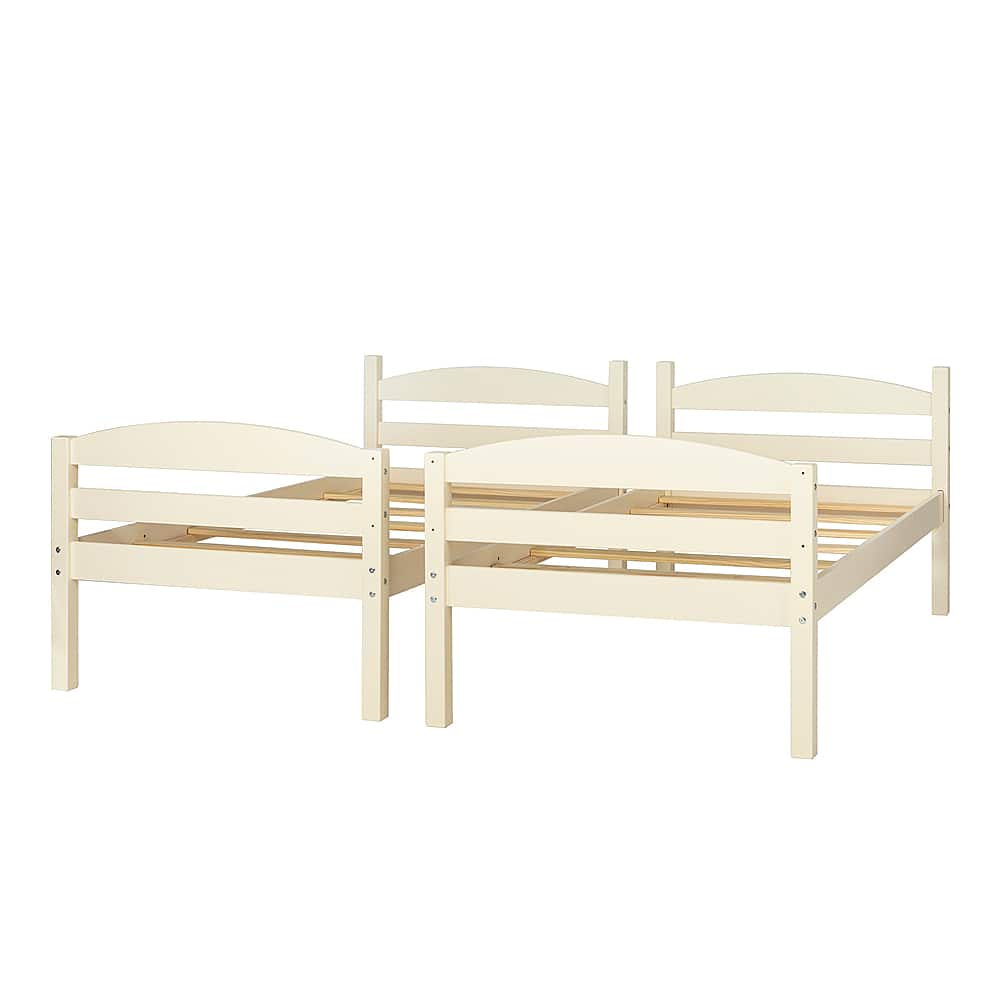 Left View: Walker Edison - Rustic Solid Wood Twin Bunk Bed with Trundle - White