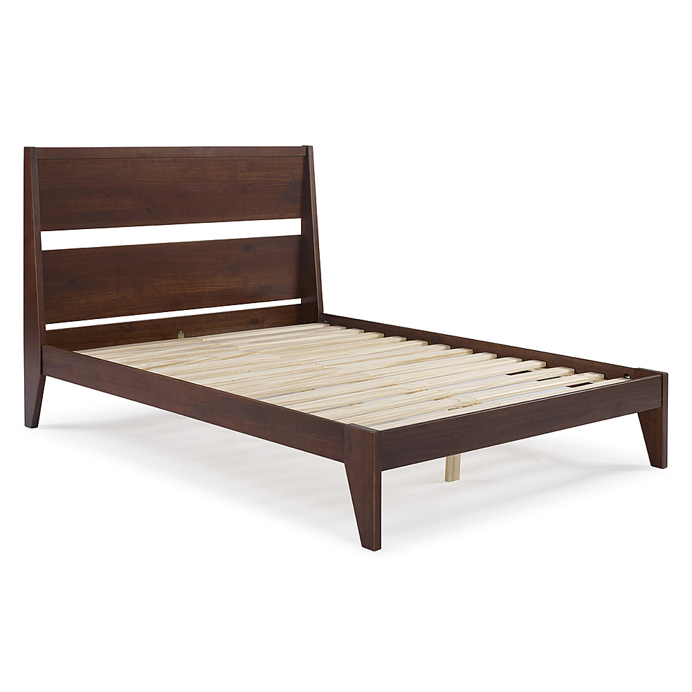 Angle View: Walker Edison - Mid Century Modern Queen Size Solid Wood Bed - Walnut