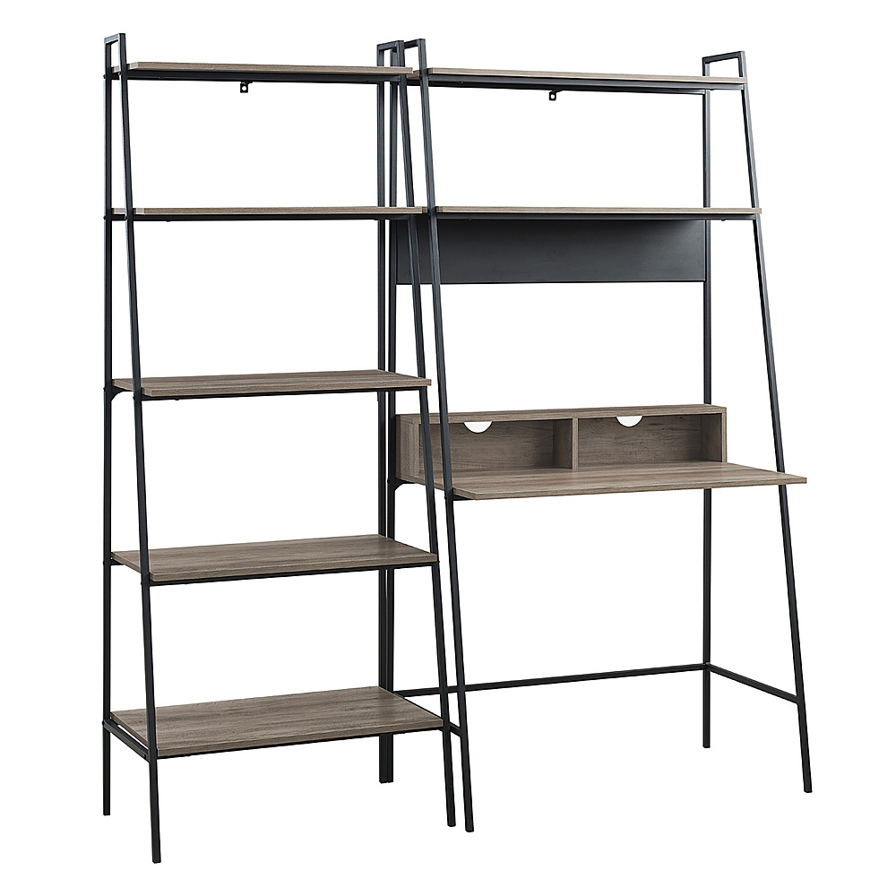 Angle View: Walker Edison - 2 Piece Home Office Ladder Desk and Bookcase - Grey Wash