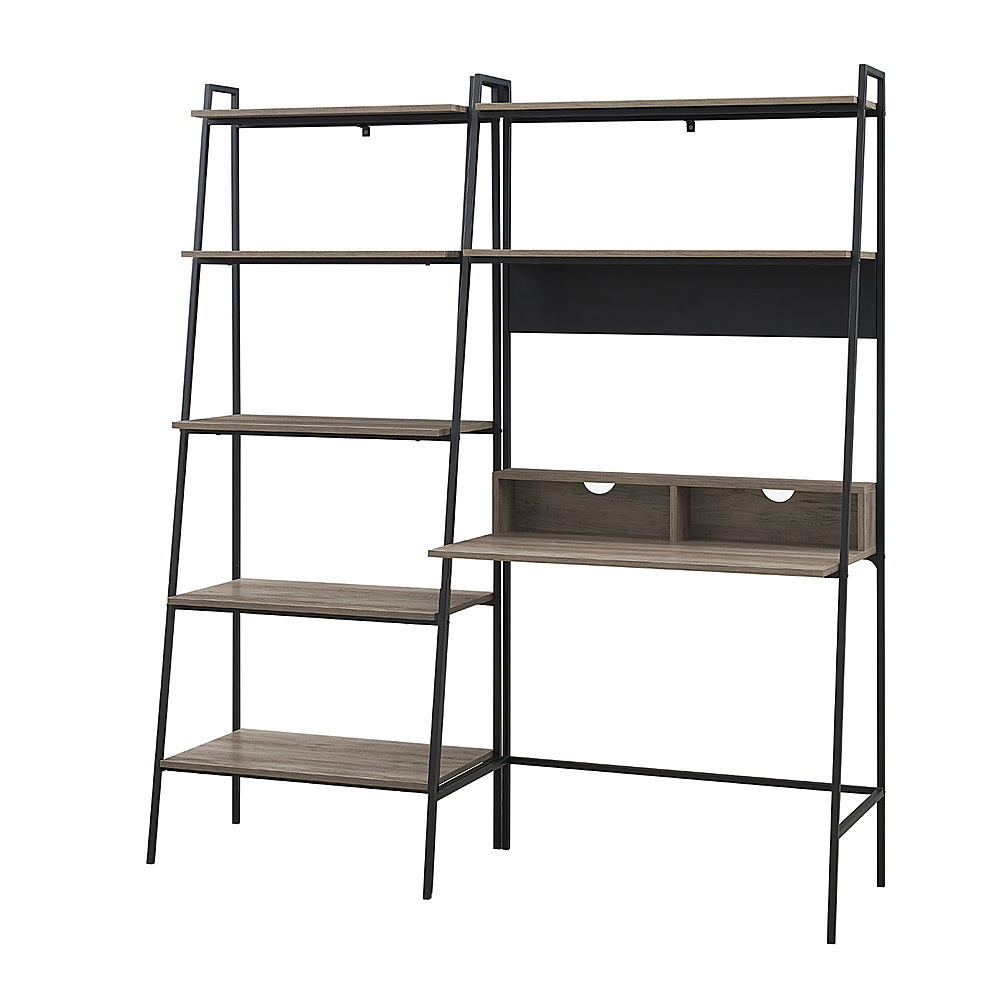 Left View: Walker Edison - 2 Piece Home Office Ladder Desk and Bookcase - Grey Wash