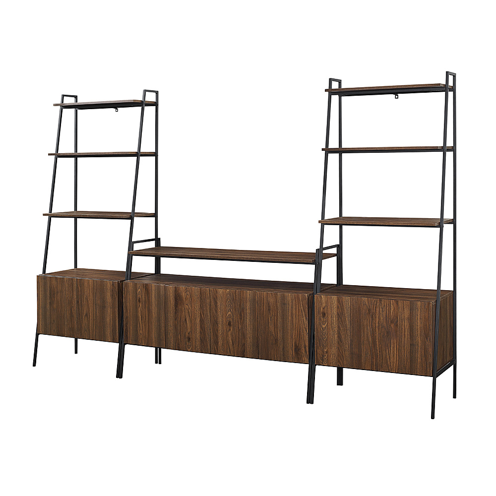 Angle View: Walker Edison - 3 Piece Metal and Wood TV Console and Storage Shelves - Dark Walnut