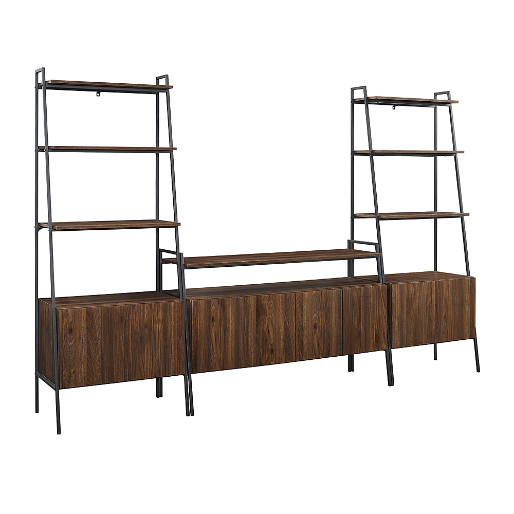 Left View: Walker Edison - 3 Piece Metal and Wood TV Console and Storage Shelves - Dark Walnut