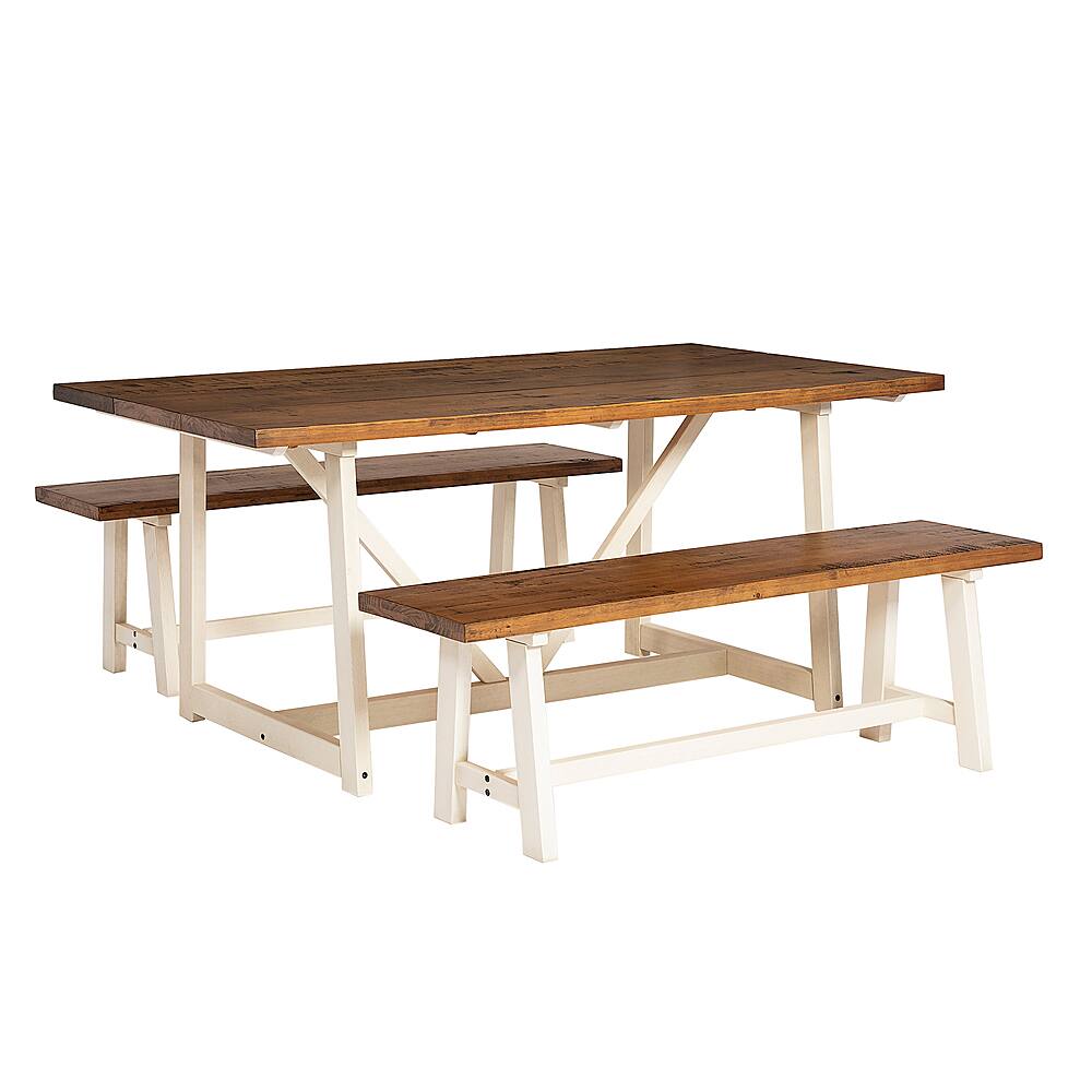 Angle View: Walker Edison - Brennan Solid Wood 3 Piece Trestle Dining Group - Reclaimed Barnwood/White Wash