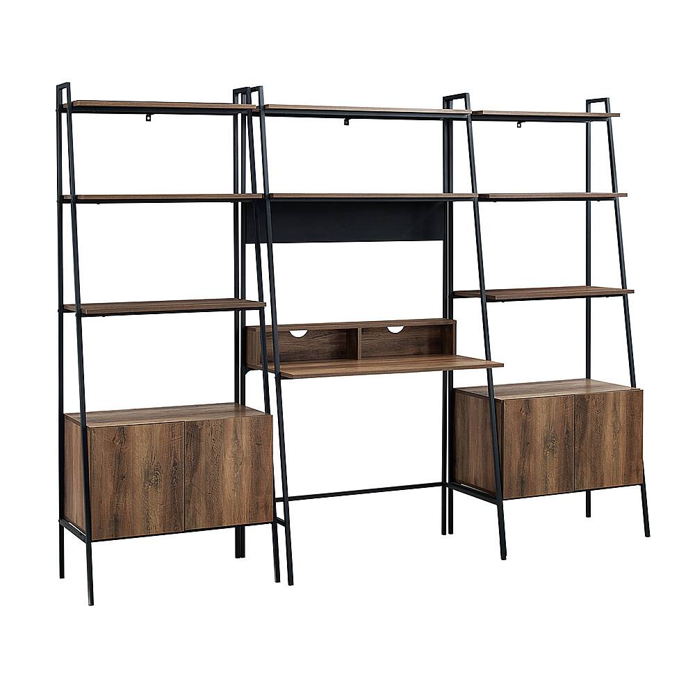 Angle View: Walker Edison - 3 Piece Home Office Ladder Desk and Storage Bookcases - Rustic Oak