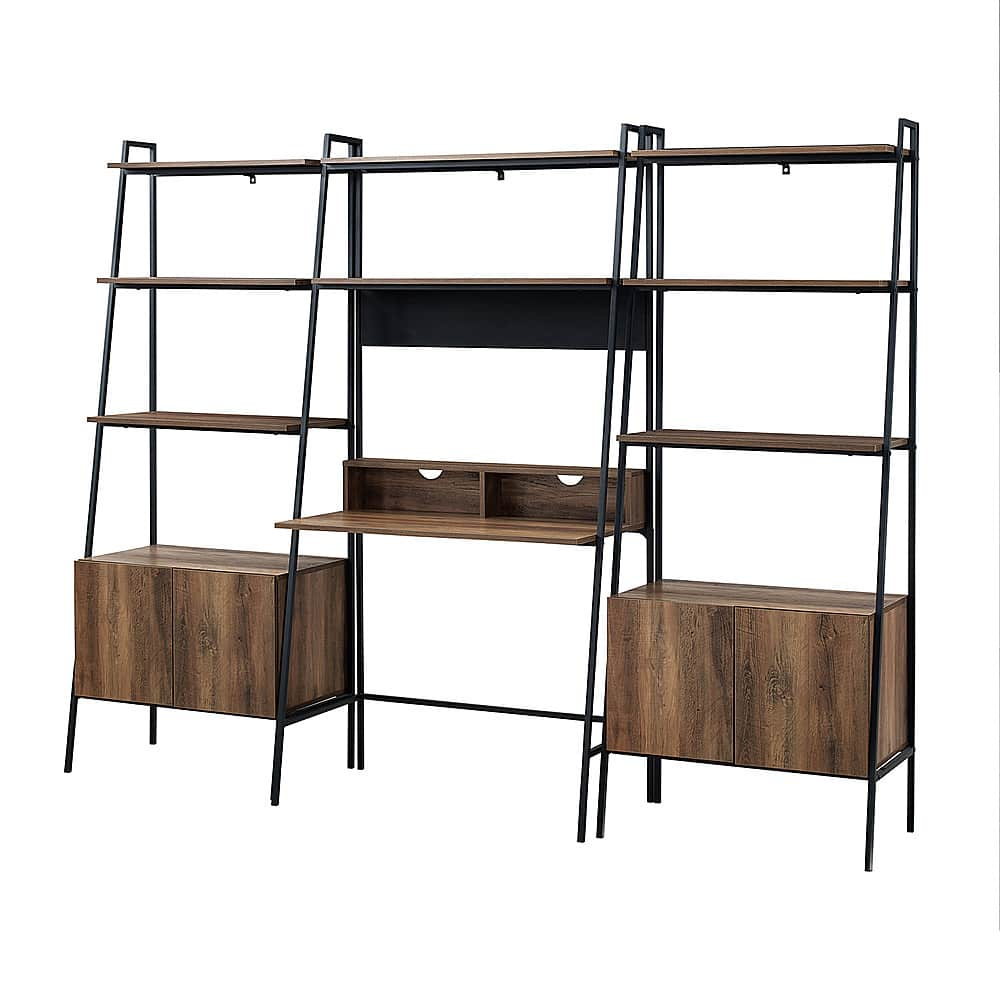 Left View: Walker Edison - 3 Piece Home Office Ladder Desk and Storage Bookcases - Rustic Oak