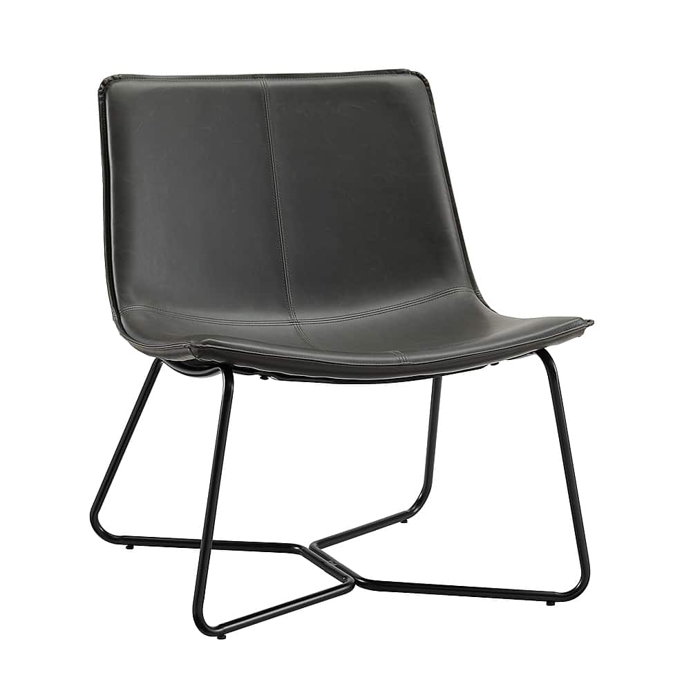 Angle View: Walker Edison - Faux Leather Deep Seated Lounge Accent Chair - Charcoal