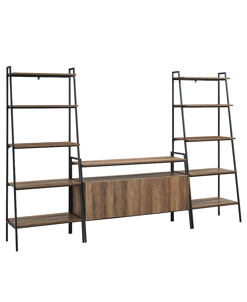 Angle View: Walker Edison - 3-Piece Ladder Shelf Entertainment Wall - Rustic Oak