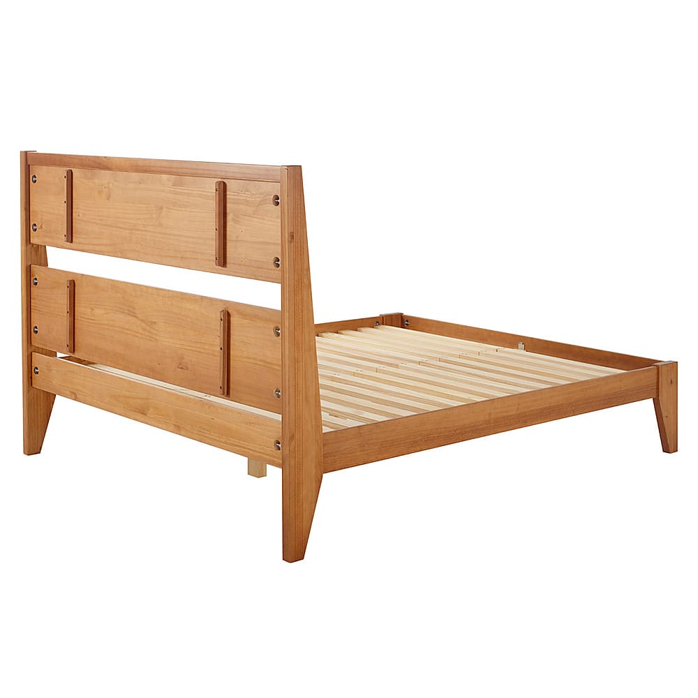 Left View: Walker Edison - Mid Century Modern Queen Size Solid Wood Bed - Caramel