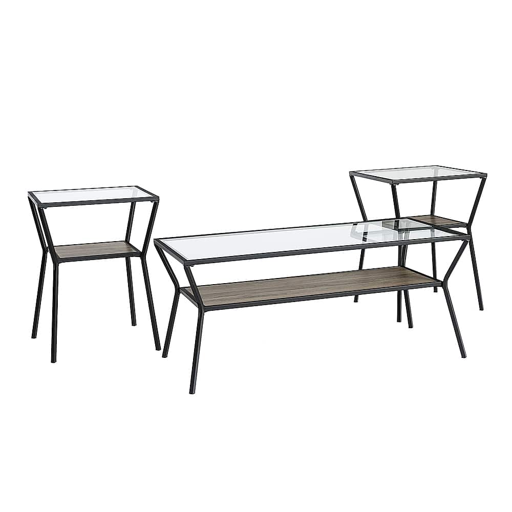 Angle View: Walker Edison - 3-Piece Table Set - Modern Metal & Glass - Slate Grey