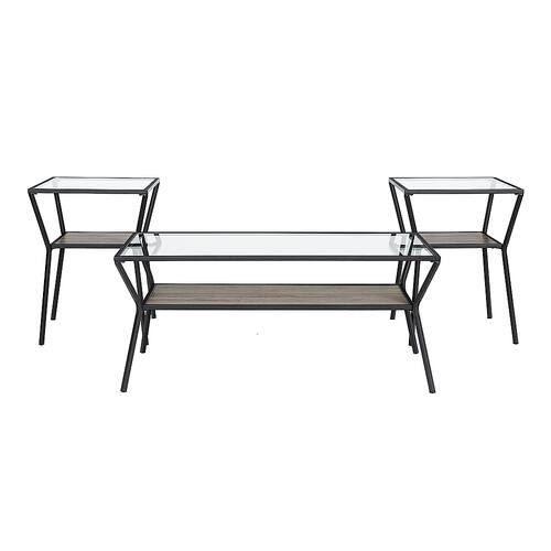 Walker Edison - 3-Piece Table Set - Modern Metal & Glass - Slate Grey