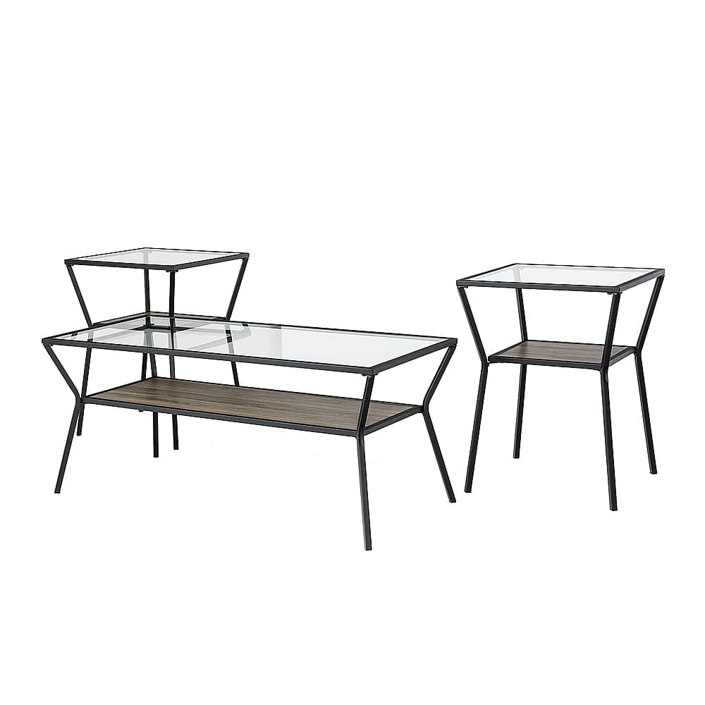 Left View: Walker Edison - 3-Piece Table Set - Modern Metal & Glass - Slate Grey