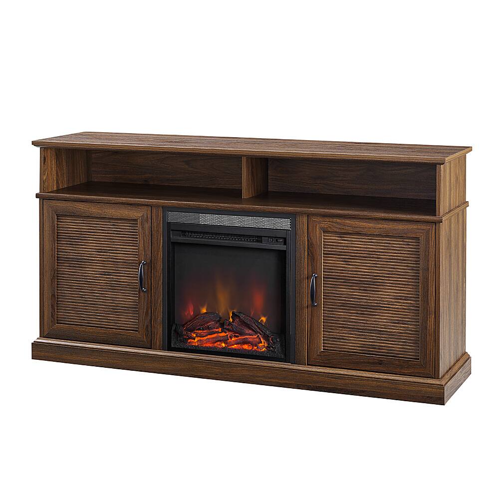 Walker Edison Traditional Fluted Door Tall Soundbar Storage Fireplace