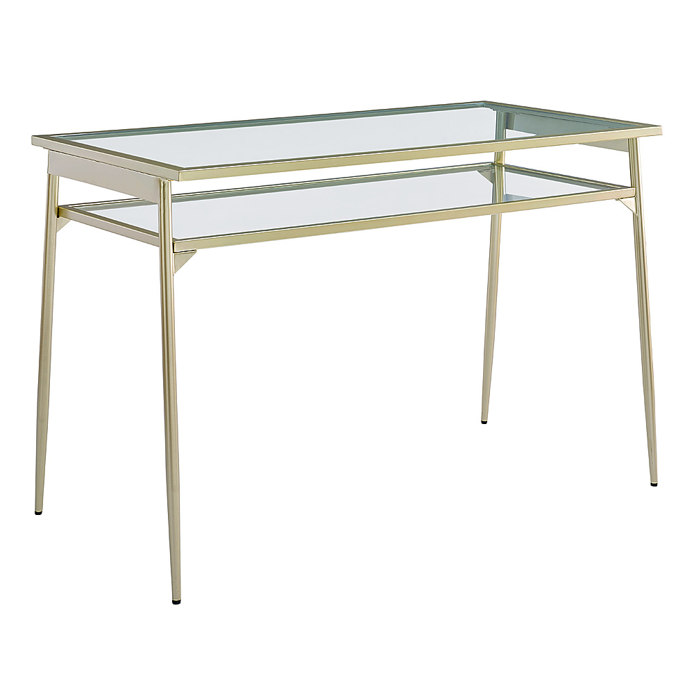 Angle View: Walker Edison - Rayna 48" Two Tier Glass and Metal Desk - Gold