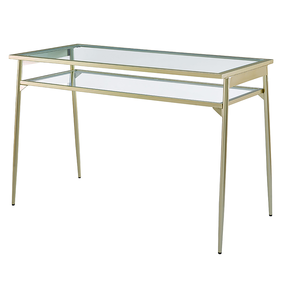Left View: Walker Edison - Rayna 48" Two Tier Glass and Metal Desk - Gold