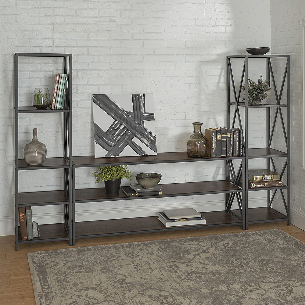 Walker Edison - 3-Piece Industrial Bookcase Set - Dark Walnut