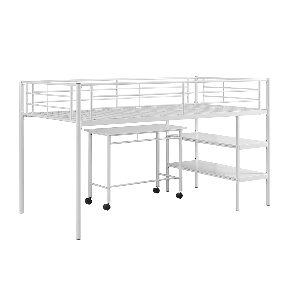 Angle View: Walker Edison - Industrial Twin Bunk Over Workstation with Desk - White